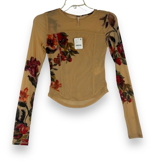 Free People Tops - Free People Betty's Garden top tan sepia sheer size xs NEW floral ethereal